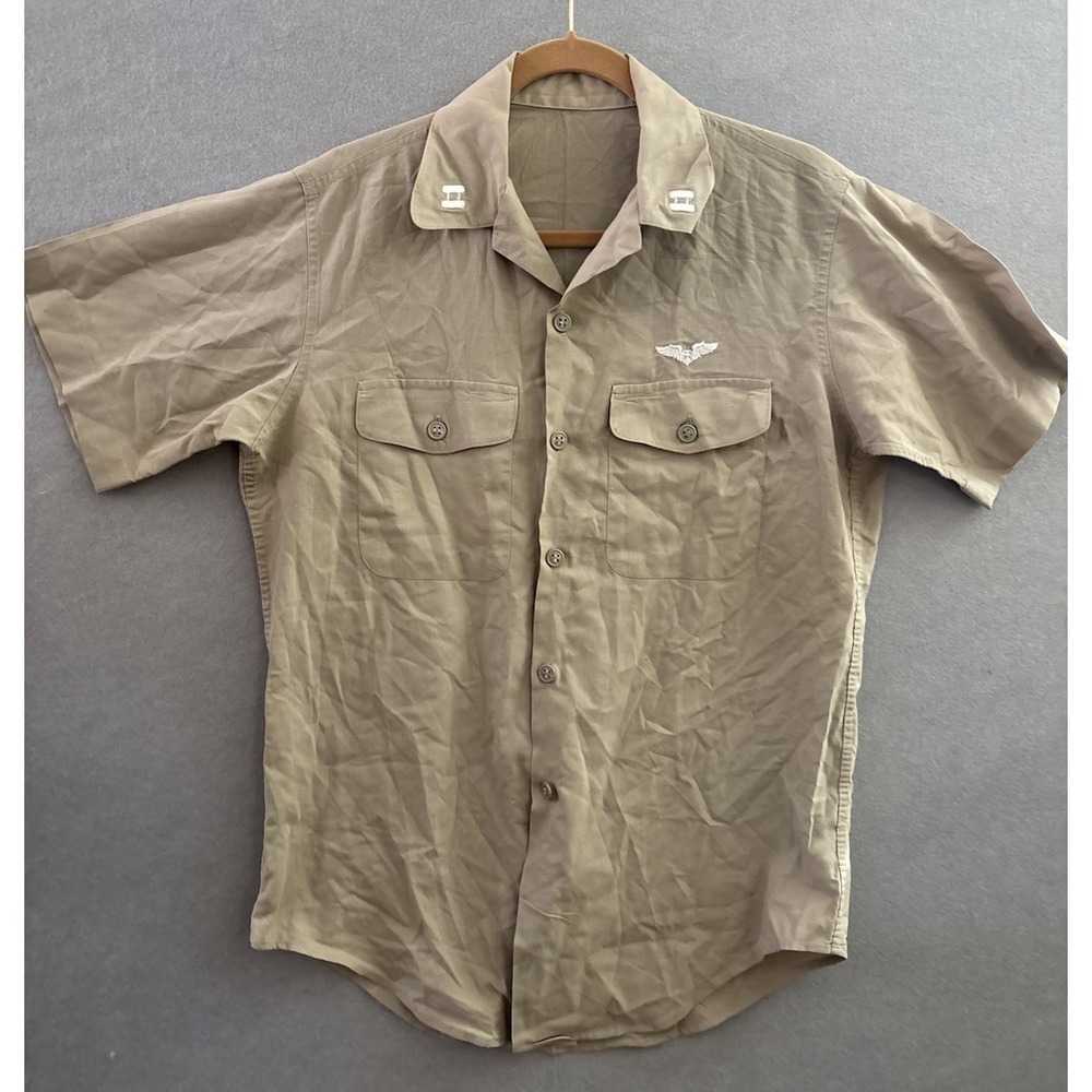 USFA Military Shirt Mens M‎ Khaki Short Sleeve Vietnam Era 70s Vintage 9256M